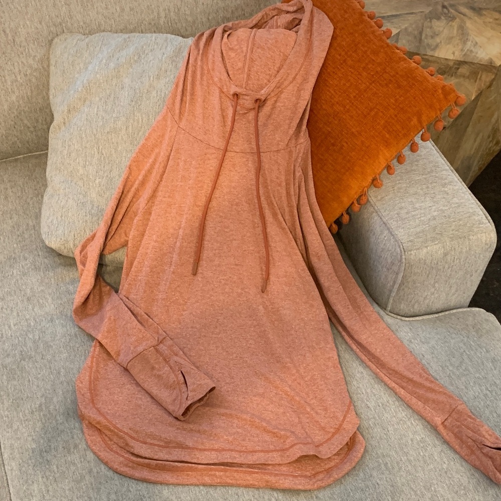 Athleta Burnt Orange XS Cozy Hooded Sweater with drawstrings workout gear